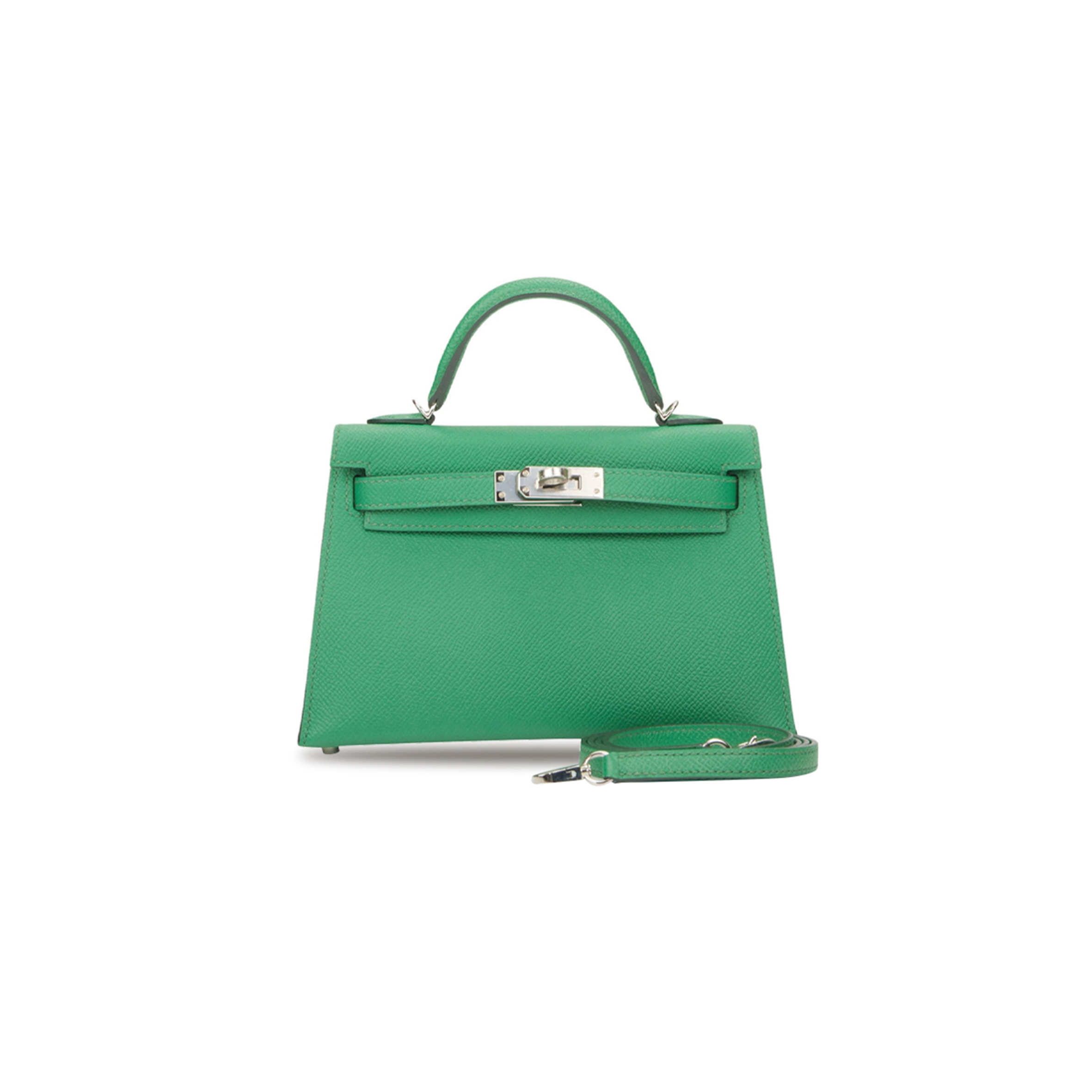 H**mes master mini kelly ii epsom comic green silver buckle (19*12*5.5cm)